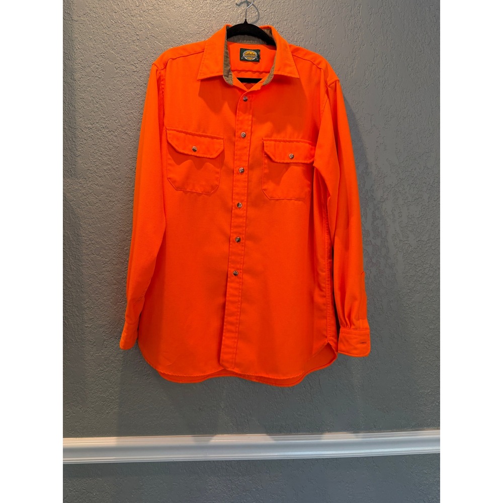 Cabela's Mens Orange Long Sleeve Button Down Shirt Hunting Outdoorsman‎
